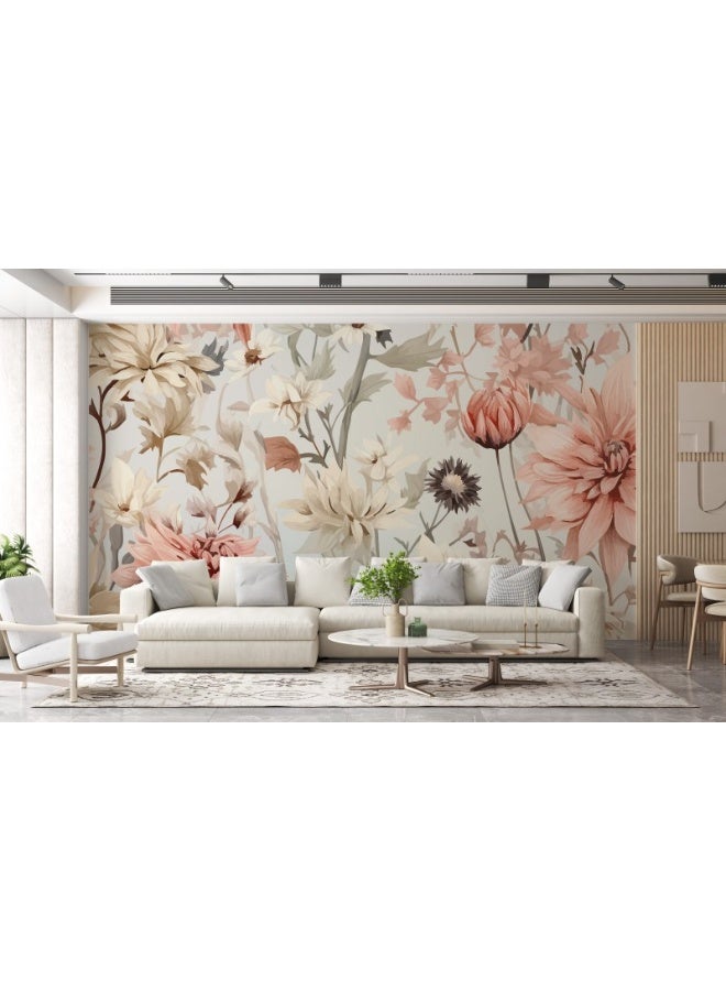 هوم جاليري خلفيات ورقية من القماش بنمط الزهور تغطي مساحة تصل إلى 4.2 متر × 3 متر مع لاصق وأداة تنعيم - Image 1