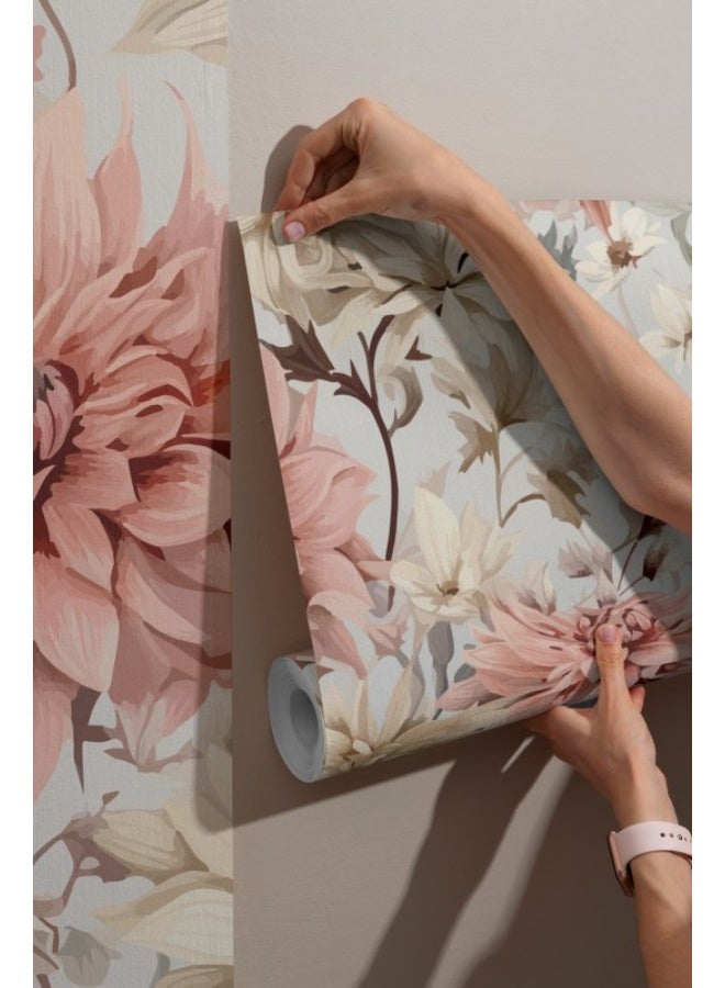 هوم جاليري خلفيات ورقية من القماش بنمط الزهور تغطي مساحة تصل إلى 4.2 متر × 3 متر مع لاصق وأداة تنعيم - Image 2
