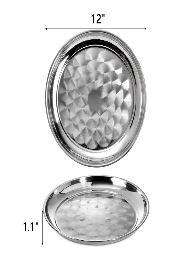 ZEAYEA 6 Pack Stainless Steel Round Tray, 12 Inch Bar Serving Tray with Swirl Pattern, Silver Display Serving Platter, Round Metal Tray for Coffee Table, Party, Club, Home, Ottoman - Image 2