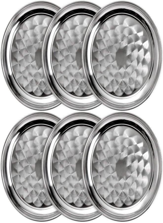 ZEAYEA 6 Pack Stainless Steel Round Tray, 12 Inch Bar Serving Tray with Swirl Pattern, Silver Display Serving Platter, Round Metal Tray for Coffee Table, Party, Club, Home, Ottoman - Image 1