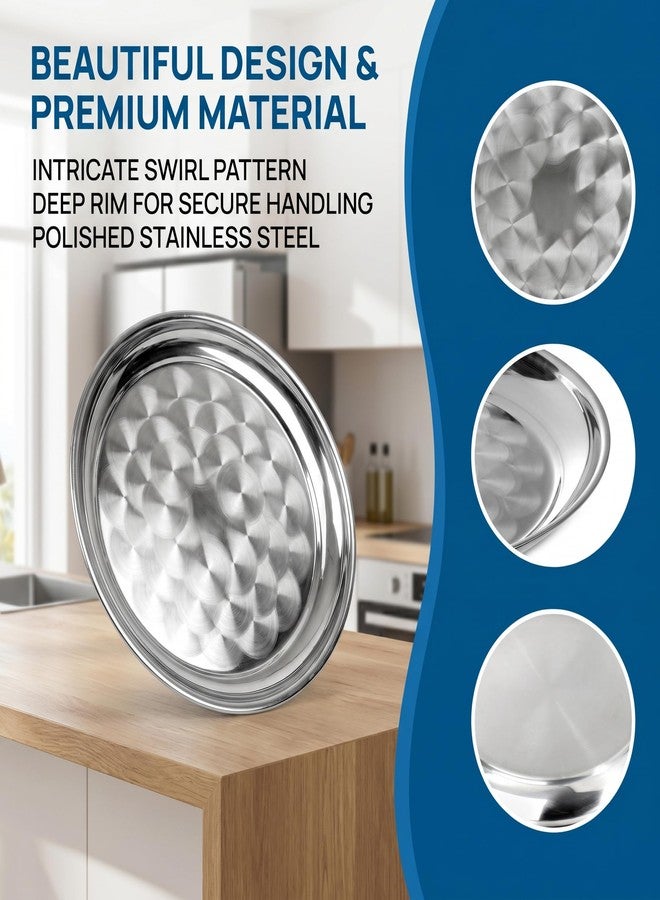 ZEAYEA 6 Pack Stainless Steel Round Tray, 12 Inch Bar Serving Tray with Swirl Pattern, Silver Display Serving Platter, Round Metal Tray for Coffee Table, Party, Club, Home, Ottoman - Image 3