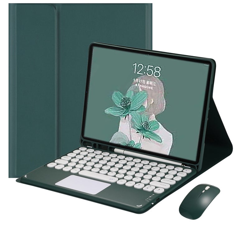 2021 New Applicable iPadPro11 Round Cap Bluetooth Touch Keyboard Mini6 with Pen Slot Leather Case 12.9 Key Mint Green + Green Touch + ipad7/8/9【10.2 inches】/Air3/Pro【10.5 inches】universal - Image 5