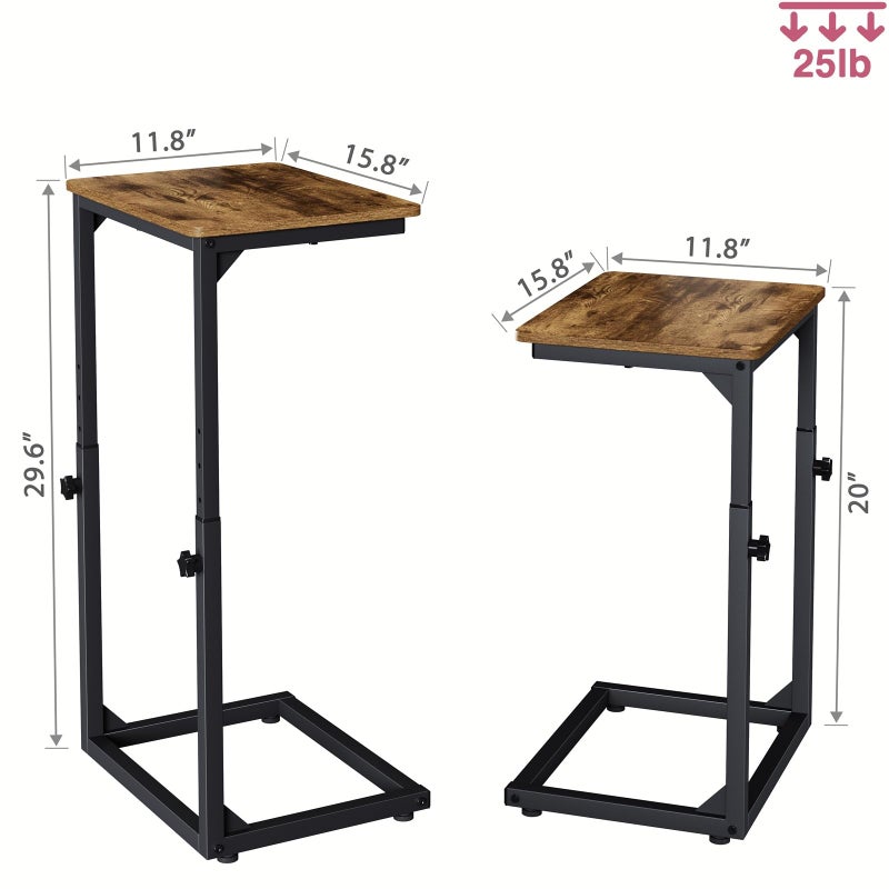 NEFROM Adjustable C-Shaped End Table, Small Side Table for Couch, Sofa TV Tray Table for Living Room, Bedroom, Bedside ET-SA-BRW1 - Image 2
