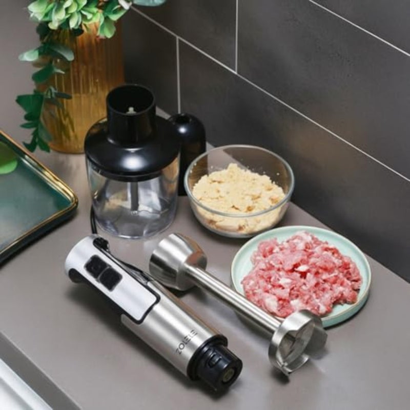 4-in-1 immersion hand blender for kitchen use, stainless steel and ABS plastic, grey, 800W motor with 20 speeds and low noise - Image 4