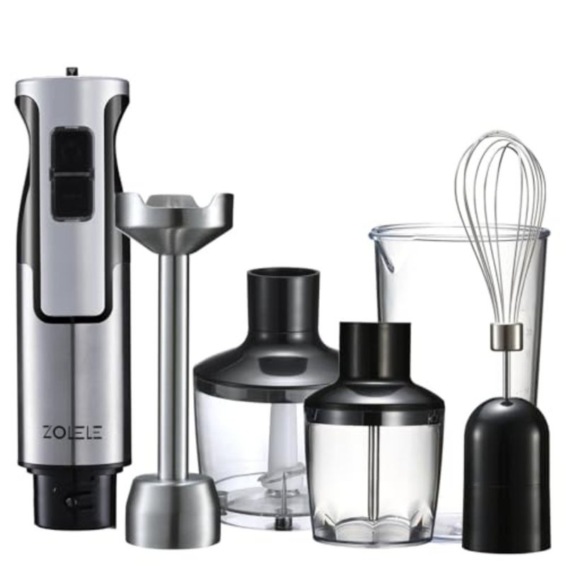 4-in-1 immersion hand blender for kitchen use, stainless steel and ABS plastic, grey, 800W motor with 20 speeds and low noise - Image 1