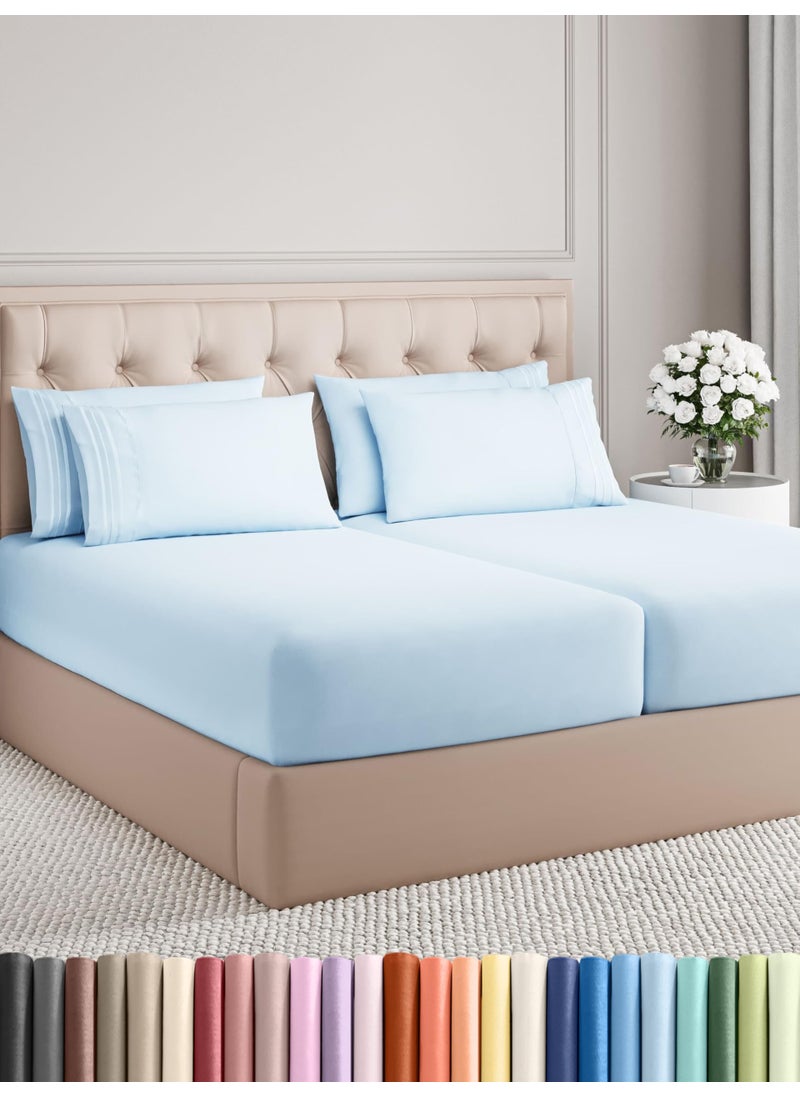CGK Unlimited - Split King 7 Piece Sheet Set  Comfy Breathable  Cooling  Soft Hotel Luxury Bedding Set with 816 Inch Deep Pockets  1 Flat  2 Fitted Sheet  4 Pillowcases  Wrinkle Free  Easy Care  Baby Blue - Image 1