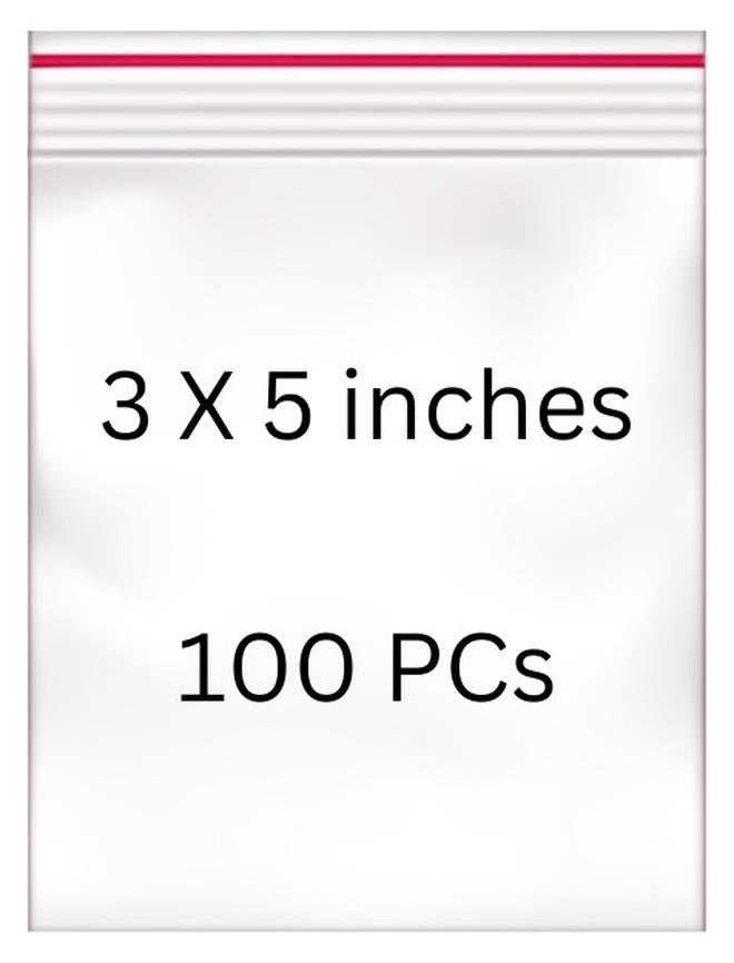 Nice Pack 100 Pieces 3 x 5 inches or 7.5 x 12.5 cm Clear Zip Lock Bags - Resealable Plastic Zipper Bags for Samples, Candies, Nuts, and Pills - Image 1