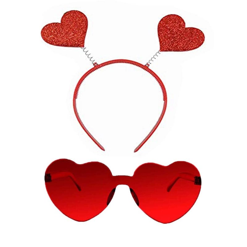 Cleacloud Valentines Day Heart Headbands and Heart Shape Sunglasses for Halloween Holiday Wedding Birthday Party Costume Accessory - Image 1