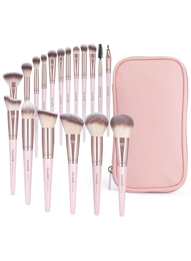 MAANGE Makeup Brushes, 18 Pcs Professional Premium Synthetic Makeup Brush Set with Case, Foundation Kabuki Eye Travel Make up Brushes sets (Pink Gold) - Image 1