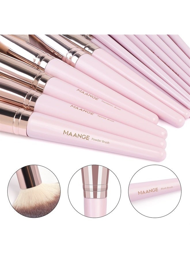MAANGE Makeup Brushes, 18 Pcs Professional Premium Synthetic Makeup Brush Set with Case, Foundation Kabuki Eye Travel Make up Brushes sets (Pink Gold) - Image 4