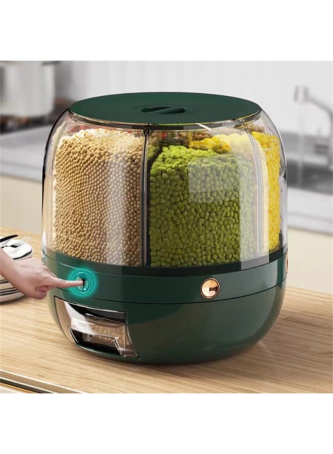 كيلا موزع طعام وحاوية تخزين حبوب سعة 13 رطلاً، موزع حبوب دوار 360 درجة مع 6 شبكات، موزع حبوب على سطح الطاولة مع غطاء محكم لتخزين الأرز والفاصوليا الحمراء والفاصوليا الصفراء والحبوب (أخضر) - Image 1