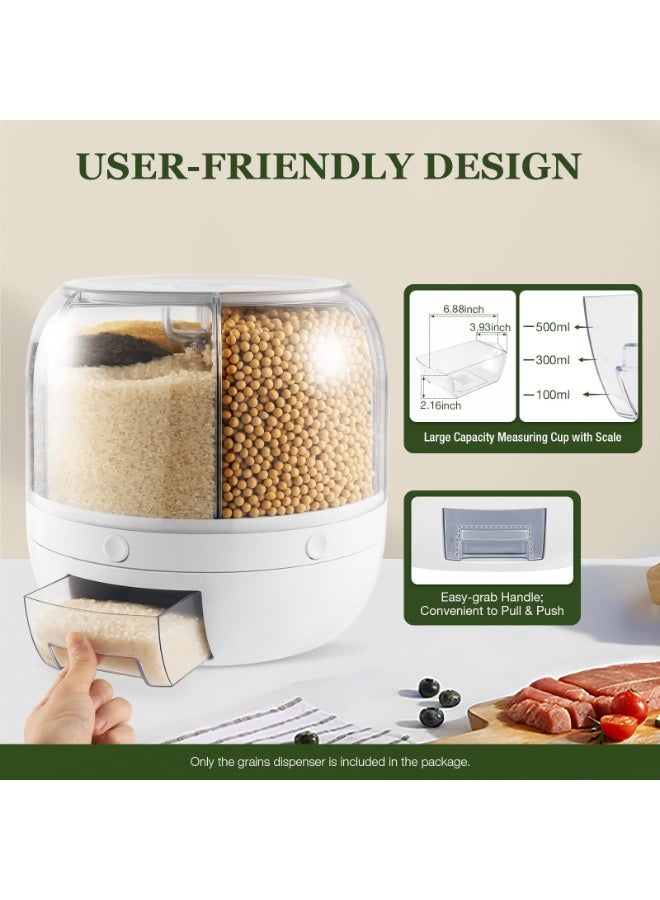 كيلا موزع طعام وحاوية تخزين حبوب سعة 13 رطلاً، موزع حبوب دوار 360 درجة مع 6 شبكات، موزع حبوب على سطح الطاولة مع غطاء محكم لتخزين الأرز والفاصوليا الحمراء والفاصوليا الصفراء والحبوب (أخضر) - Image 5
