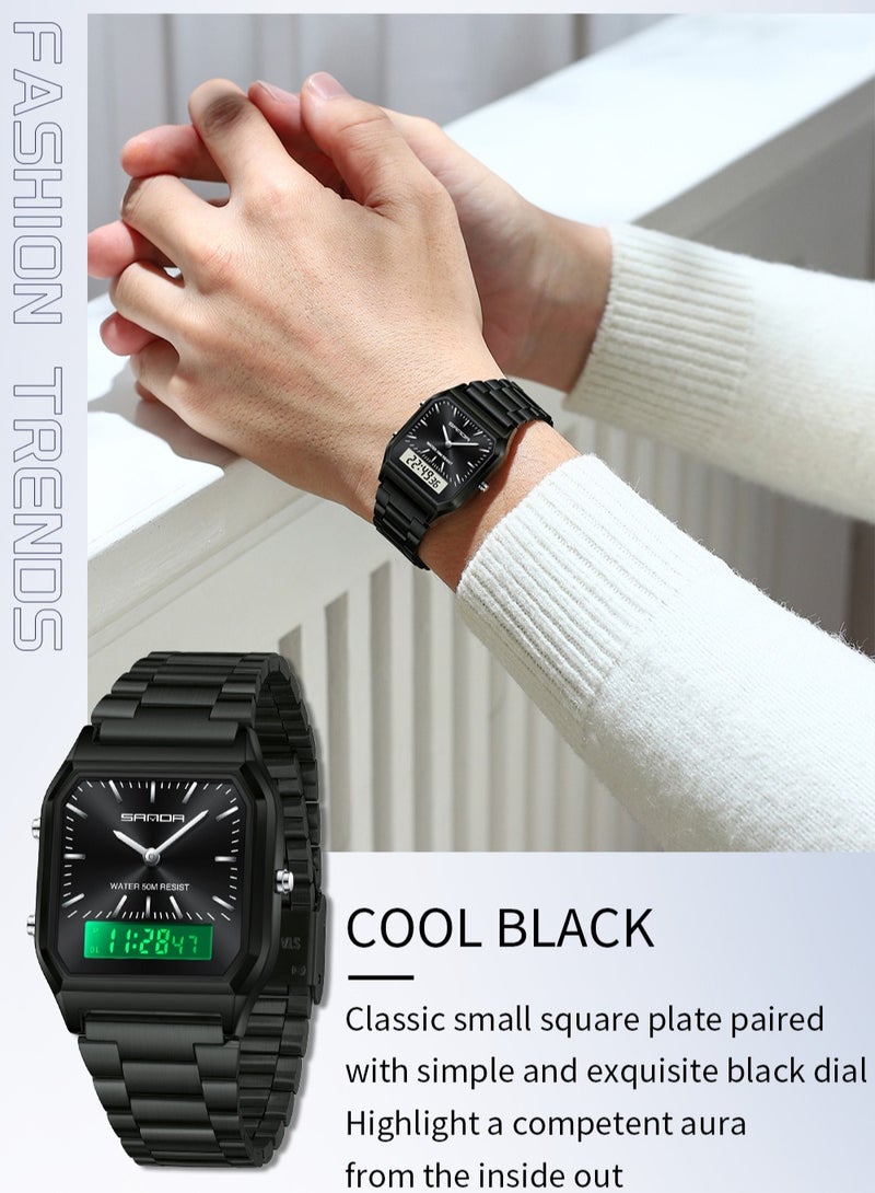 SANDA Luxury Mens G Style Watches Stainless Steel Women LED Digital Dual Display Clock Unisex Waterproof Sports Quartz Watch - Image 5
