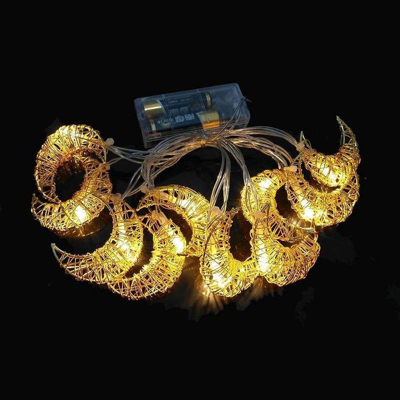أن.سي مصباح NC Light Post، مصنوع يدويًا، على شكل قمر مصنوع من الأسلاك، مضيء بتقنية LED، لعيد الفطر، رمضان، إسلامي، ببطارية ذهبية - Image 1