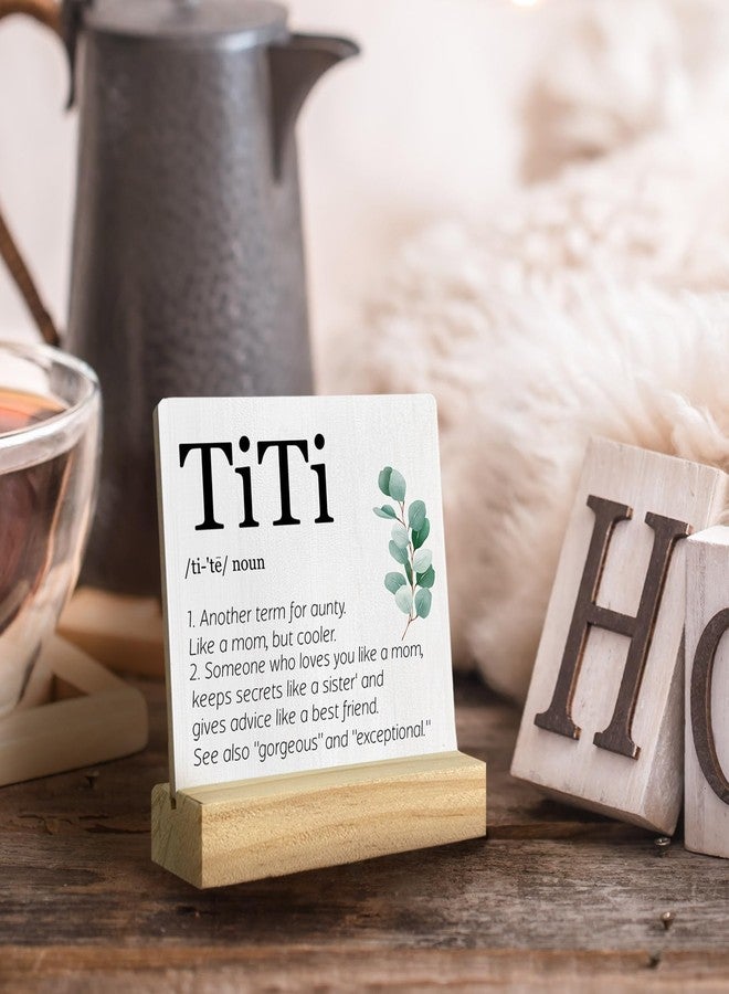 QASHWEY Titi Gifts Desk Decor, Gifts for Titi Aunt Auntie Aunty Mothers Day Wood Table Signs, Titi Aunt Auntie Gifts from Nephew Niece, Titi Definition Wooden Plaque with Wooden Stand for Home - Image 3