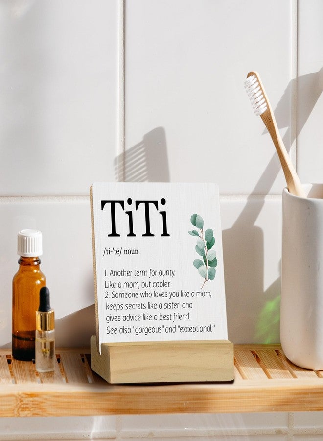 QASHWEY Titi Gifts Desk Decor, Gifts for Titi Aunt Auntie Aunty Mothers Day Wood Table Signs, Titi Aunt Auntie Gifts from Nephew Niece, Titi Definition Wooden Plaque with Wooden Stand for Home - Image 2