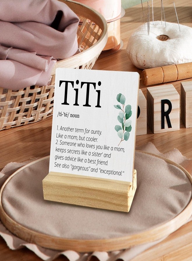 QASHWEY Titi Gifts Desk Decor, Gifts for Titi Aunt Auntie Aunty Mothers Day Wood Table Signs, Titi Aunt Auntie Gifts from Nephew Niece, Titi Definition Wooden Plaque with Wooden Stand for Home - Image 4