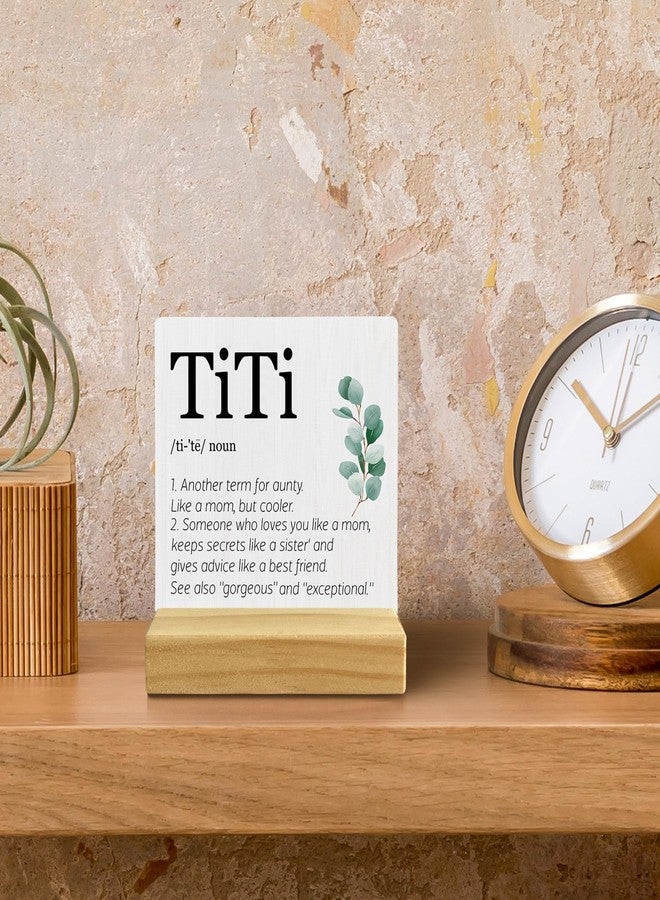 QASHWEY Titi Gifts Desk Decor, Gifts for Titi Aunt Auntie Aunty Mothers Day Wood Table Signs, Titi Aunt Auntie Gifts from Nephew Niece, Titi Definition Wooden Plaque with Wooden Stand for Home - Image 5