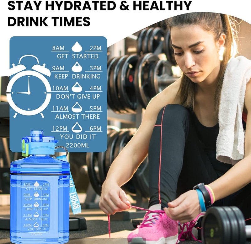 RIANZ Motivational Sports 2.2 L Gallon Water Bottle, BPA Free Double Leak Protection, Large Capacity (Transparent Blue, Polypropylene, Pack of 1) - Image 2