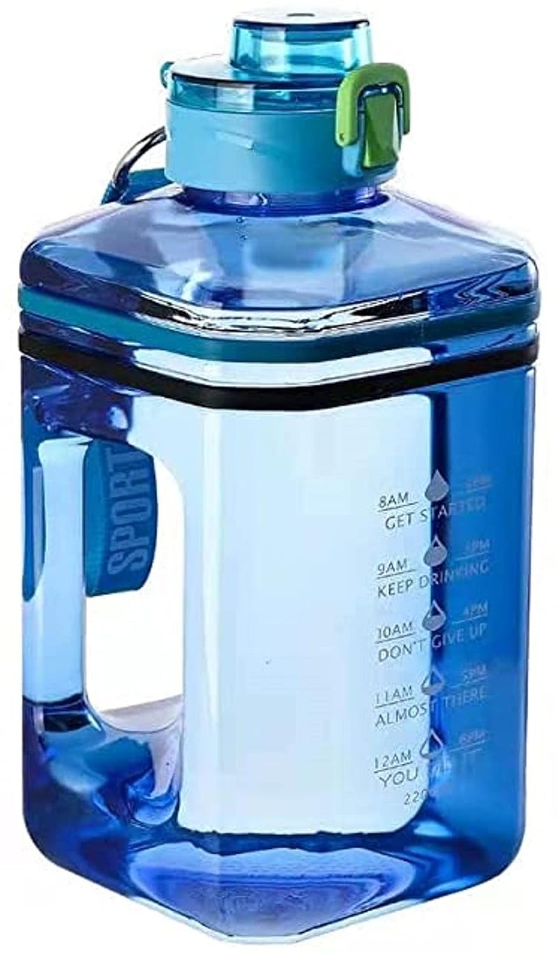 RIANZ Motivational Sports 2.2 L Gallon Water Bottle, BPA Free Double Leak Protection, Large Capacity (Transparent Blue, Polypropylene, Pack of 1) - Image 1