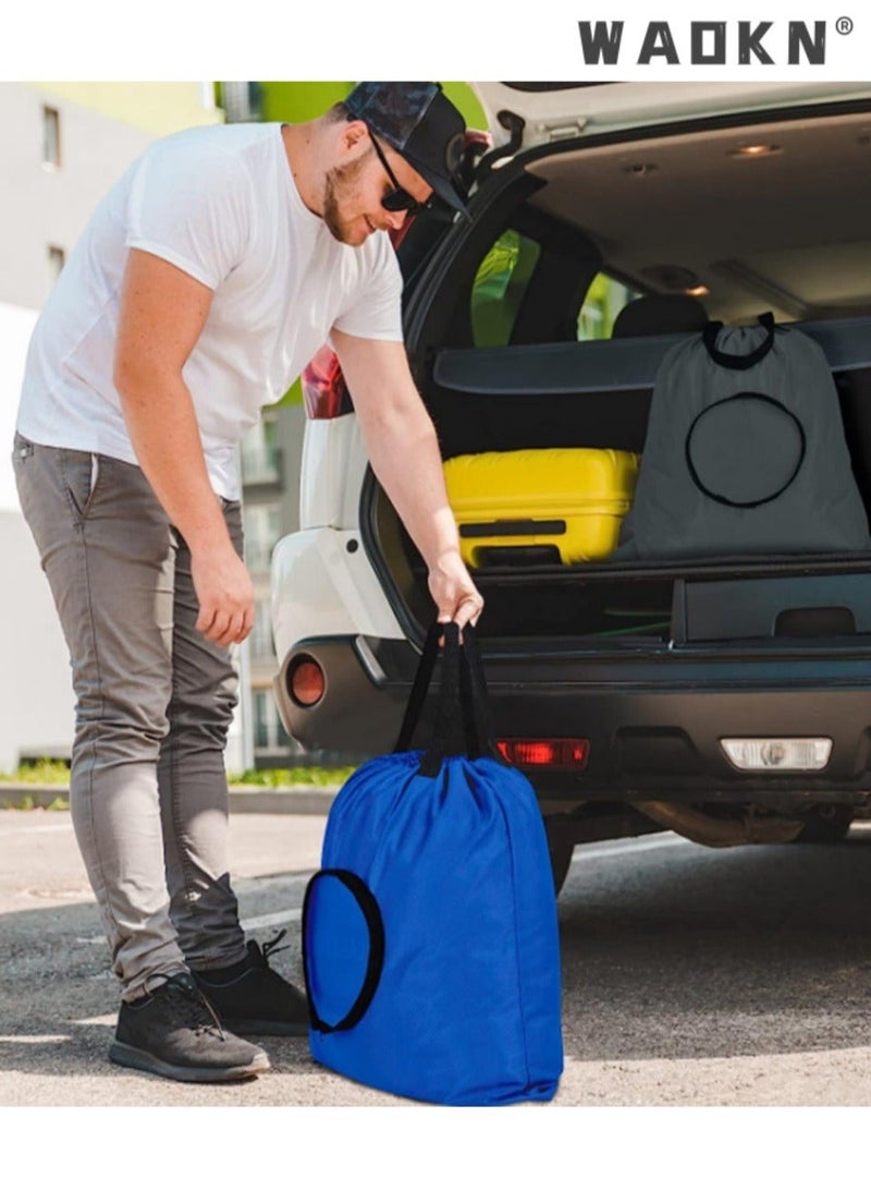 WAOKN 2 Piece Travel Laundry Bags, Travel Dirty Laundry Bags with Handles, Travel, Camping, Fitness Carabiner Foldable Laundry Bags for Students,, Foldable Collapsible Laundry Pouch for Camping/Gym/Dorm, Portable Wash Bag, Foldable Drawstring Bags, Tear Resistant Small Laundry Bag, Storage Bag for Dirty Clothes Toys Shoes Camping Outdoor (Blue + Dark Grey) - Image 2