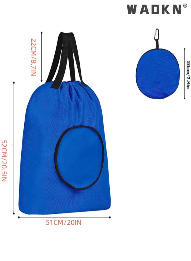 WAOKN 2 Piece Travel Laundry Bags, Travel Dirty Laundry Bags with Handles, Travel, Camping, Fitness Carabiner Foldable Laundry Bags for Students,, Foldable Collapsible Laundry Pouch for Camping/Gym/Dorm, Portable Wash Bag, Foldable Drawstring Bags, Tear Resistant Small Laundry Bag, Storage Bag for Dirty Clothes Toys Shoes Camping Outdoor (Blue + Dark Grey) - Image 5