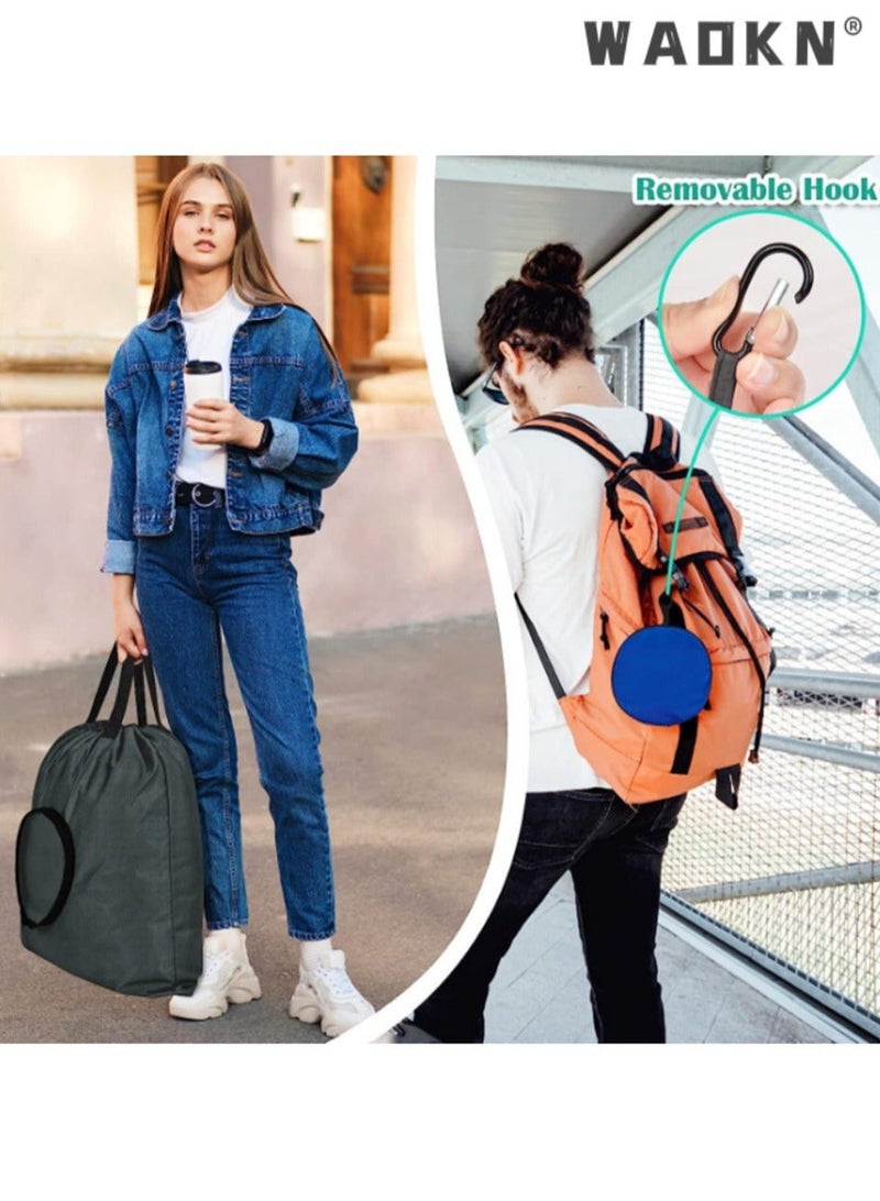WAOKN 2 Piece Travel Laundry Bags, Travel Dirty Laundry Bags with Handles, Travel, Camping, Fitness Carabiner Foldable Laundry Bags for Students,, Foldable Collapsible Laundry Pouch for Camping/Gym/Dorm, Portable Wash Bag, Foldable Drawstring Bags, Tear Resistant Small Laundry Bag, Storage Bag for Dirty Clothes Toys Shoes Camping Outdoor (Blue + Dark Grey) - Image 3