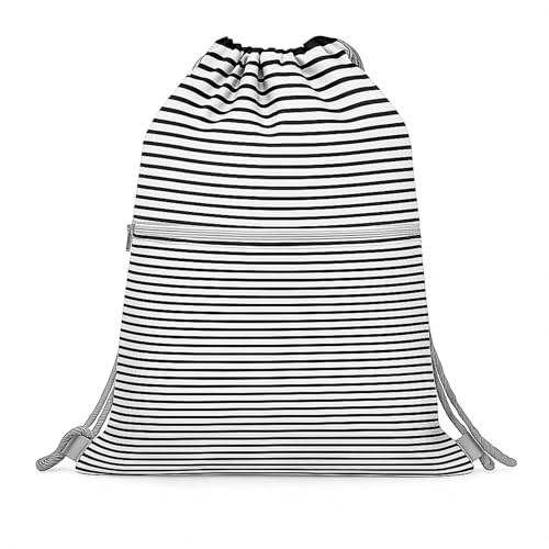Lify Drawstring Backpack Water Resistant String Bag Sports Sackpack Gym Sack with Side Pocket for Men Women - 1Piece (Black and White Stripes) - Image 1