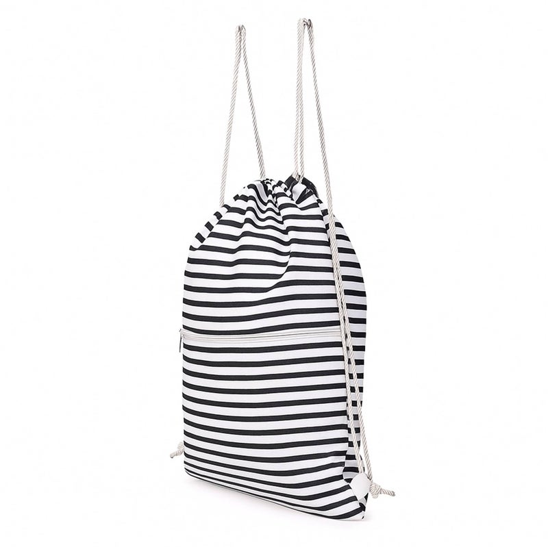 Lify Drawstring Backpack Water Resistant String Bag Sports Sackpack Gym Sack with Side Pocket for Men Women - 1Piece (Black and White Stripes) - Image 5
