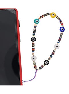 Evil Eye Lucky Y2K Chain for Mobile Phone Wrist Strap Polymer Clay Wristlet String Boho Cell Chains Beaded Lanyard Handmade Rainbow Acrylic Beads Pearl Bracelet Keychain Women