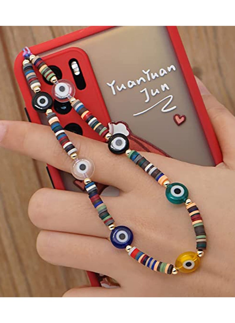 KASTWAVE - Evil Eye Lucky Y2K Chain for Mobile Phone Wrist Strap Polymer Clay Wristlet String Boho Cell Chains Beaded Lanyard Handmade Rainbow Acrylic Beads Pearl Bracelet Keychain Women - Image 1