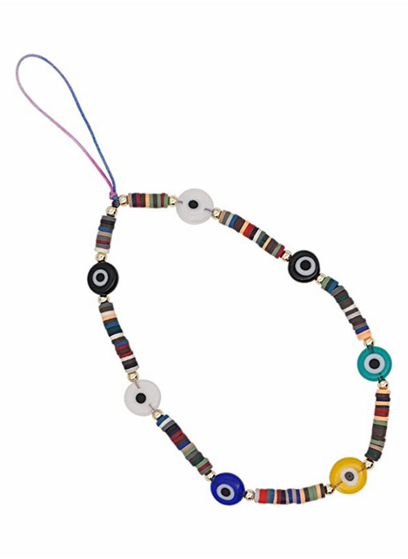 KASTWAVE - Evil Eye Lucky Y2K Chain for Mobile Phone Wrist Strap Polymer Clay Wristlet String Boho Cell Chains Beaded Lanyard Handmade Rainbow Acrylic Beads Pearl Bracelet Keychain Women - Image 1