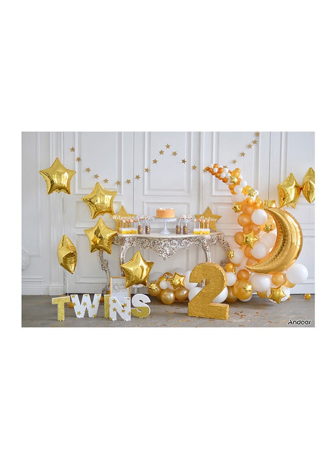 NIBEMINENT Twins Birthday Backdrop Balloon Cake Photography Background 2.1x1.5meter Multicolour