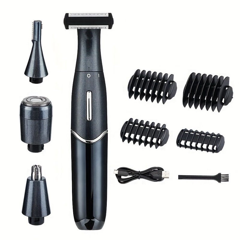 4 In 1 Black Men's Grooming Kit With Electric Epilator Nose Hair Trimmer Eyebrow And Beard Shaver USB Rechargeable Precision Razor Unisex Body Care Tool - Image 2