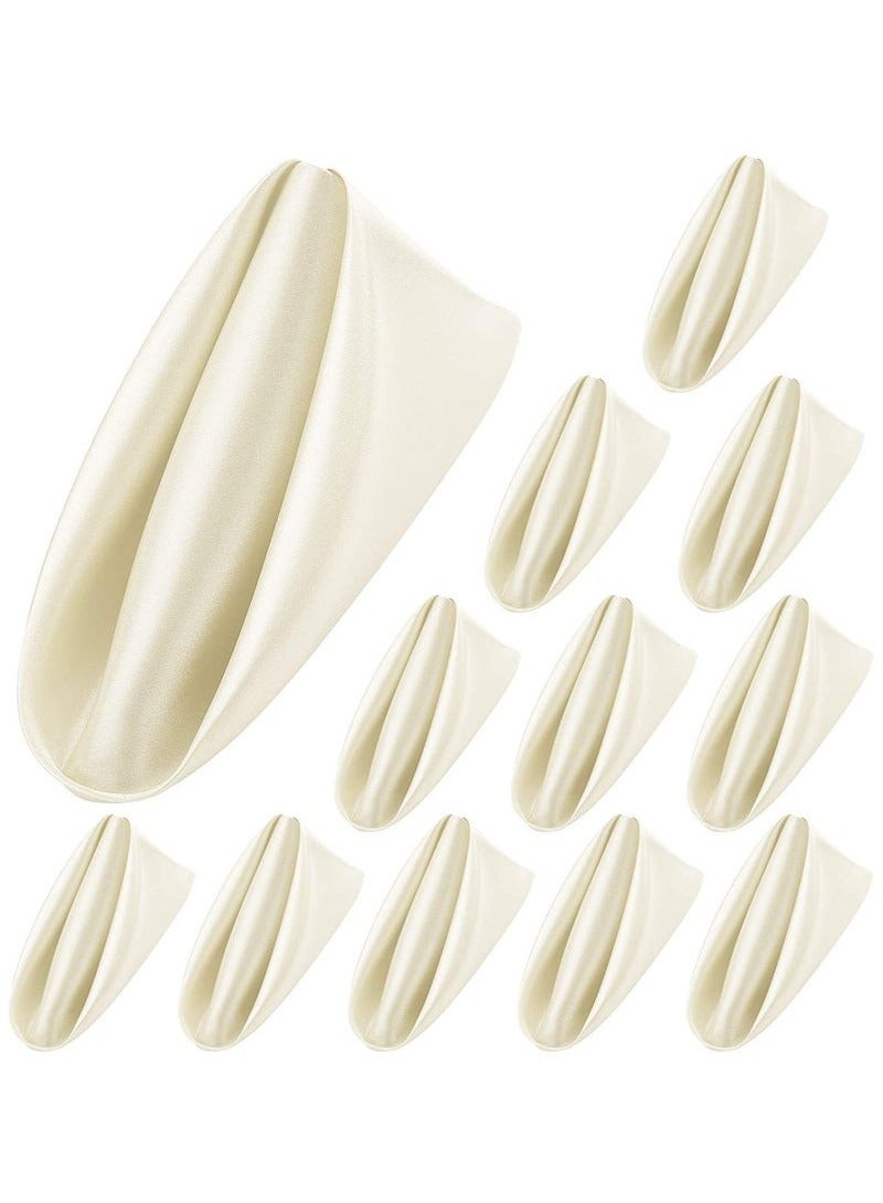 Satin Napkins Square Table Napkins 10 Pcs 17x17" Soft Dinner Napkins Elegant Silk Napkins for Dinner Wedding Parties Soft Smooth Fabric Washable Napkins for Parties Weddings and Dinners (Ivory) - Image 1