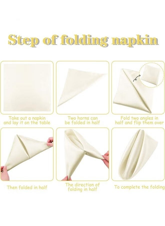 Satin Napkins Square Table Napkins 10 Pcs 17x17" Soft Dinner Napkins Elegant Silk Napkins for Dinner Wedding Parties Soft Smooth Fabric Washable Napkins for Parties Weddings and Dinners (Ivory) - Image 2