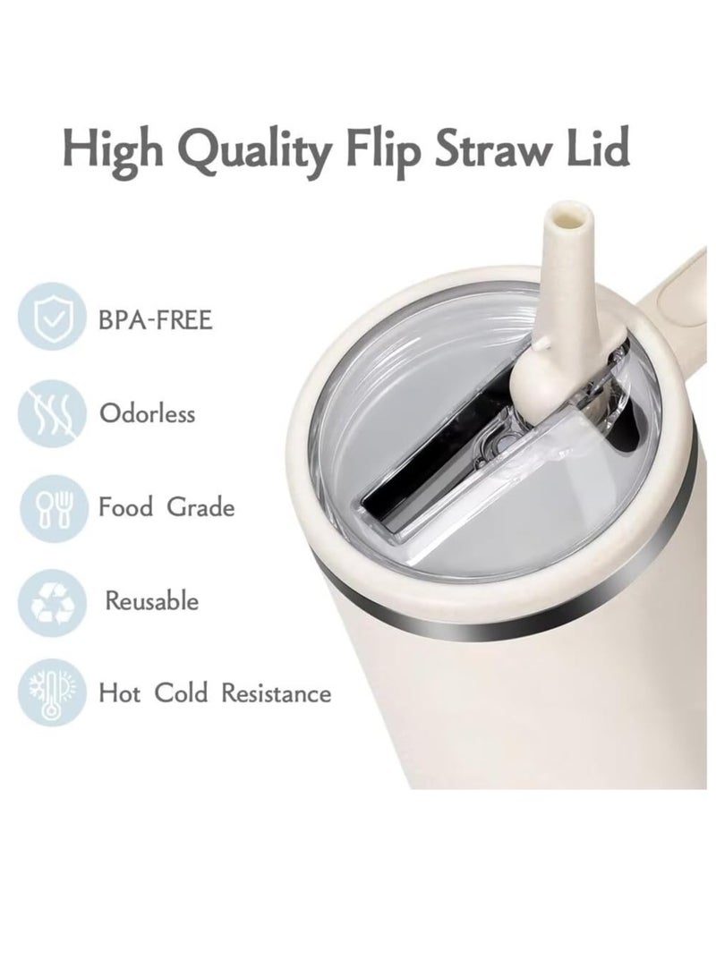2 Pack Tumbler Flip Straw Lid Replacement  , Spill Proof Splash Resistant Tumbler Lids,Reusable Leak Proof Tumbler Cover for Accessories，white - Image 2