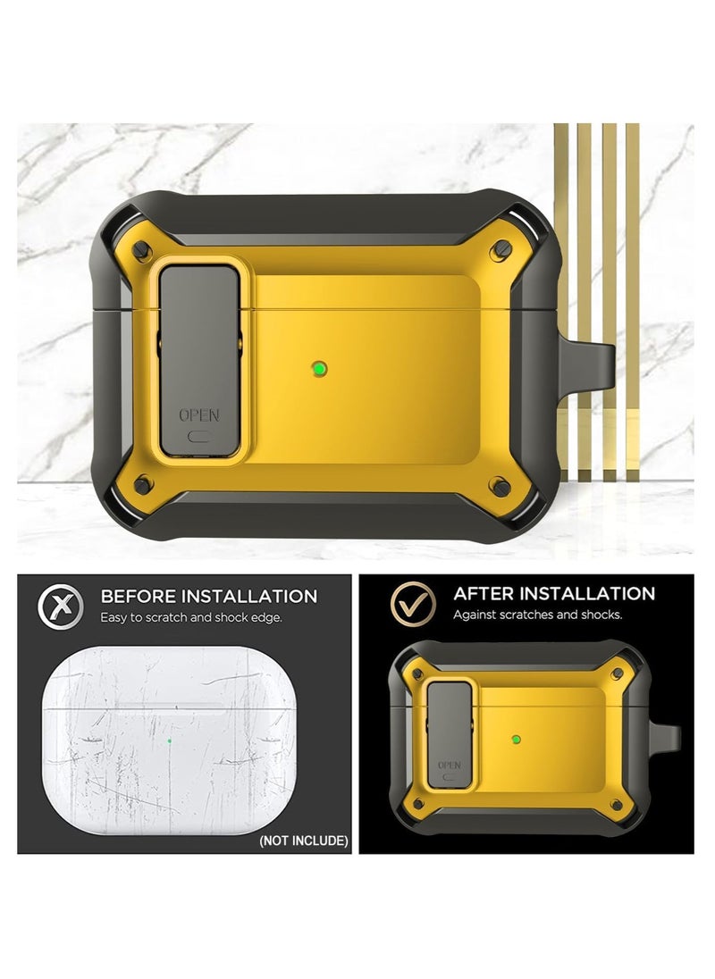 TIGER - Upgraded [Secure Lock] Armor AirPods Pro Case – Durable Shockproof Cover for Apple AirPods Pro, Sleek Wireless Earbuds Case with Keychain Clip for Men & Women (Black/Yellow) - Image 1