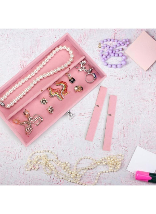 م اكس م منظم مجوهرات أكريليك، صندوق منظم لتخزين مستحضرات التجميل، علبة مجوهرات شفافة مع 3 أدراج، صندوق مجوهرات قابل للتعديل، صواني مخملية بحجم الشبكة (وردي كبير) - Image 5