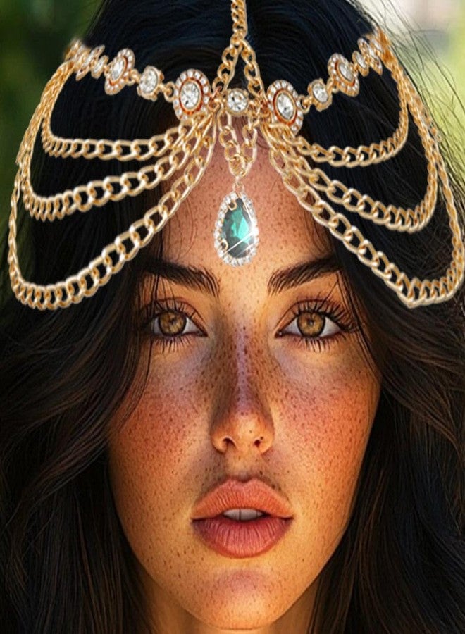 Unsutuo Gold Head Chain Boho Head Chain Jewelry Rhinestone Headband for Women and Girls(Gold, One size) - Image 1