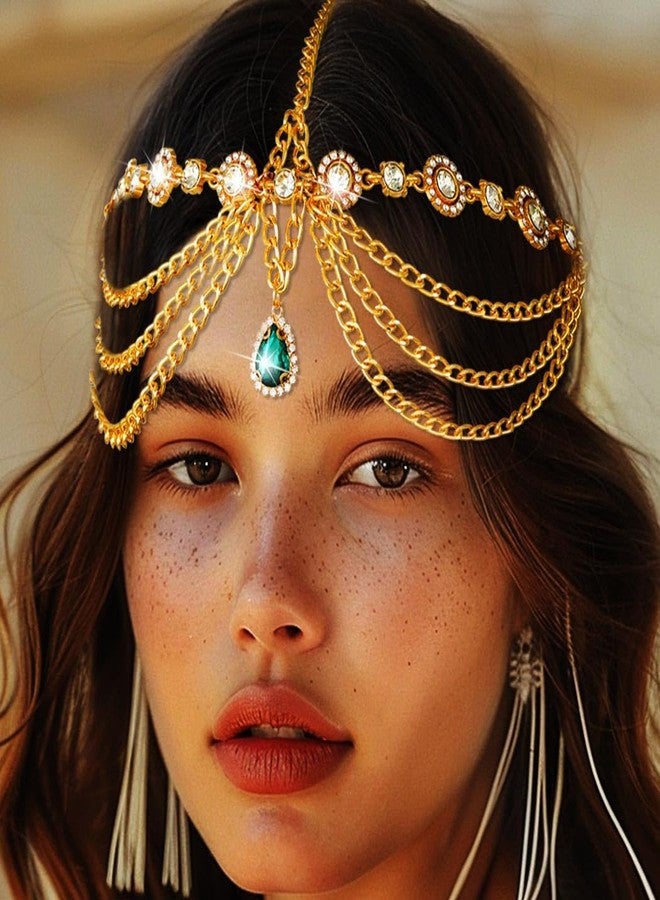 Unsutuo Gold Head Chain Boho Head Chain Jewelry Rhinestone Headband for Women and Girls(Gold, One size) - Image 3