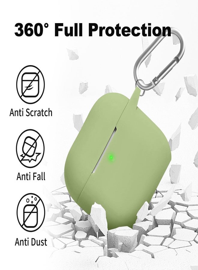 Woyinger for Airpods 4th Case Cover, Come with Cleaner Kit,Soft Skin Silicone Case Cover with Keychain, Front LED Visibl, Full Protective Case，Compatible with AirPods 4th(Matcha Green) - Image 3