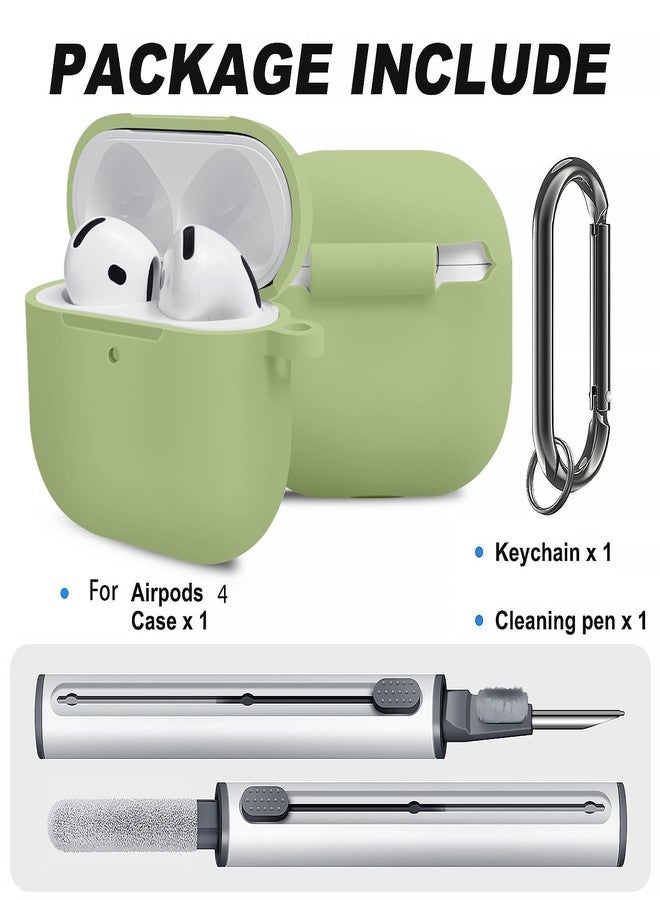 Woyinger for Airpods 4th Case Cover, Come with Cleaner Kit,Soft Skin Silicone Case Cover with Keychain, Front LED Visibl, Full Protective Case，Compatible with AirPods 4th(Matcha Green) - Image 2