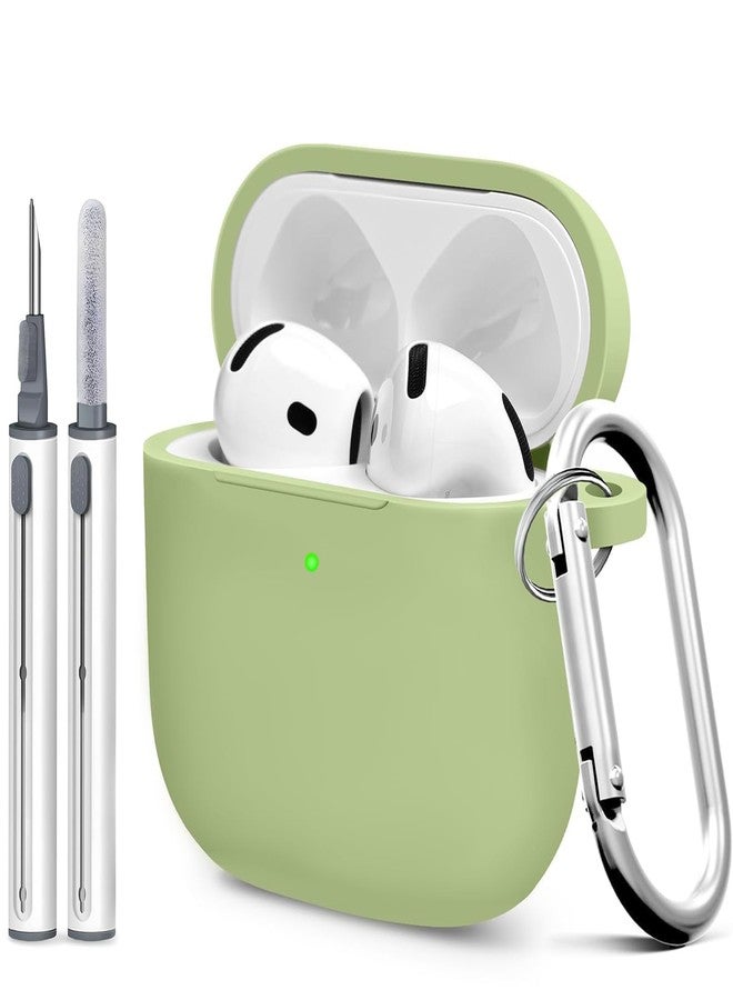 Woyinger for Airpods 4th Case Cover, Come with Cleaner Kit,Soft Skin Silicone Case Cover with Keychain, Front LED Visibl, Full Protective Case，Compatible with AirPods 4th(Matcha Green) - Image 1