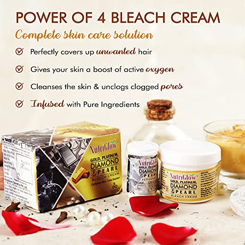 NutriGlow Gold, Platinum, Diamond & Pearl Bleach With Sandal Extract For Improves Skin Texture & Instant Tan Removal (43g), Pack of 2 - Image 3