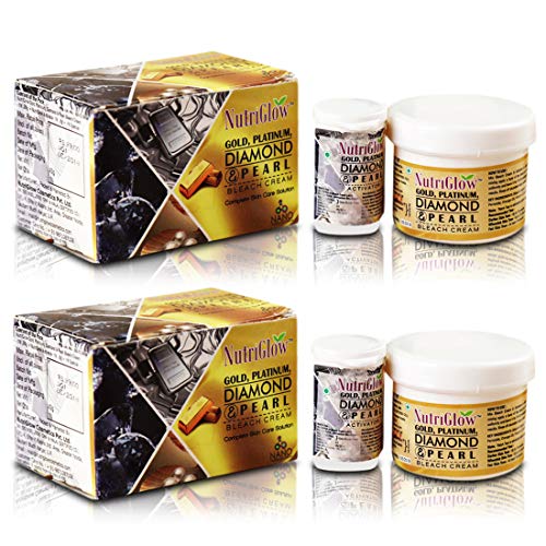NutriGlow Gold, Platinum, Diamond & Pearl Bleach With Sandal Extract For Improves Skin Texture & Instant Tan Removal (43g), Pack of 2 - Image 1