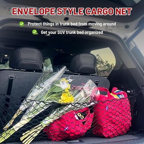 RED WOLF Envelope Style Cargo Net for 2006-2022 Ford Focus Escape Explorer Expedition Ranger Trunk Bed Grocery Net Elastic Mesh Organizer SUV Rear Tailgate Netting 43.3" x 15.7" - Image 2
