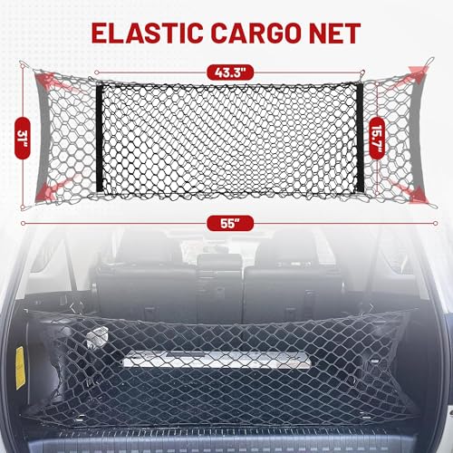 RED WOLF Envelope Style Cargo Net for 2006-2022 Ford Focus Escape Explorer Expedition Ranger Trunk Bed Grocery Net Elastic Mesh Organizer SUV Rear Tailgate Netting 43.3" x 15.7" - Image 4