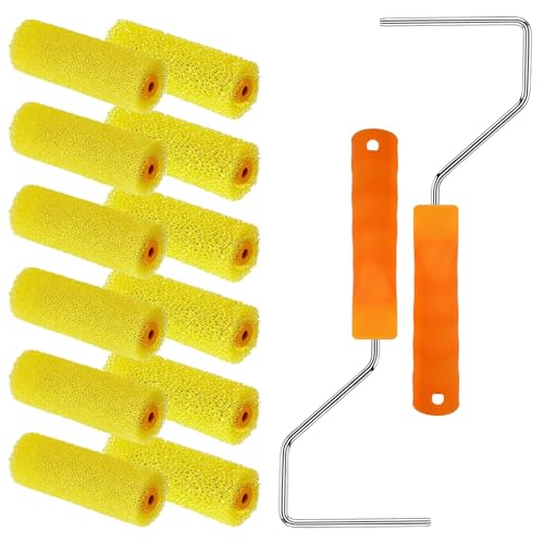 YLTOLOO 12 Pcs Textured Paint Roller Covers with 2 Frames Set, 4 inch Foam Drywall Texture Paint Rollers, House Paint Roller Covers for Art Painting Walls Ceilings - Image 1
