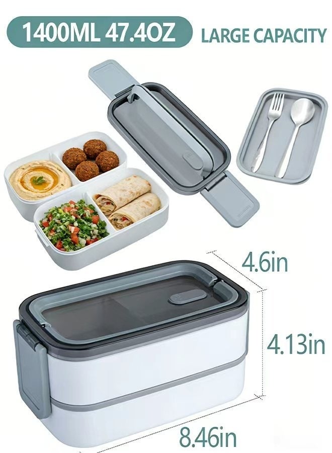 صندوق بينتو قش القمح المقاوم للطبقتين – صديق للبيئة وخالي من BPA مع حجرات، مجموعة أدوات مائدة وخيارات طعام – حاوية تحضير وجبات آمنة للميكروويف وغير سامة للكبار والأطفال - Image 3